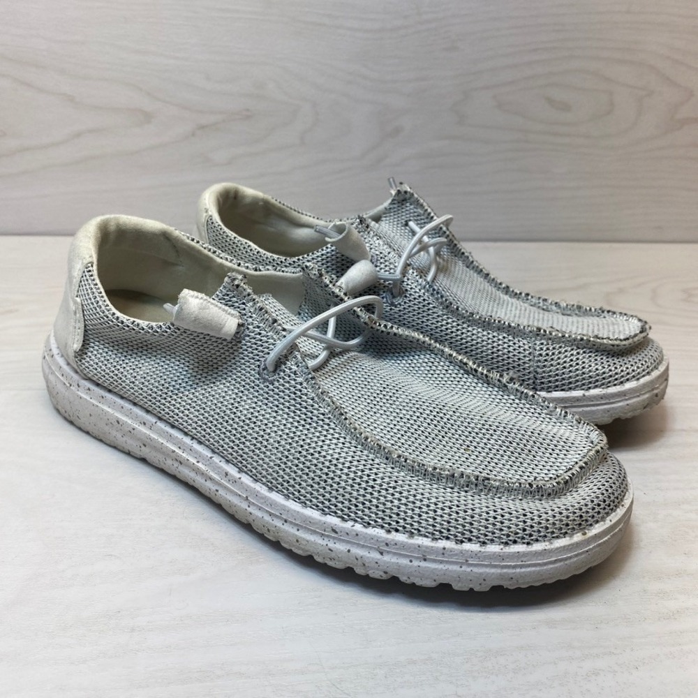Hey Dude Womens Size 7 Wendy Sox Loafers Stone White Mesh Slip On Boat Shoes